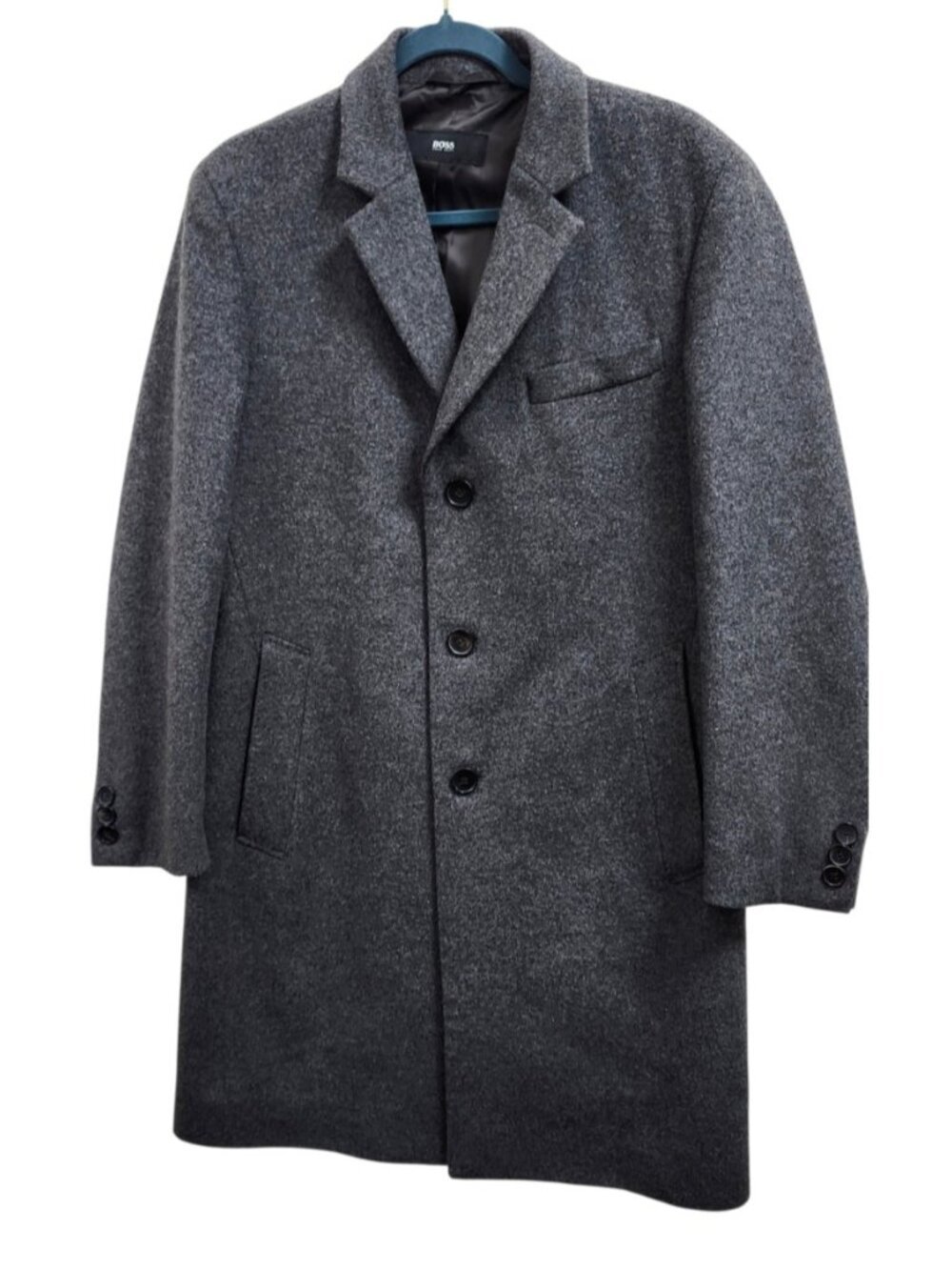 Hugo Boss Cashmere Wool Coat Mens 38R Gray Slim Fit Overcoat Luxury - Picture 2 of 15